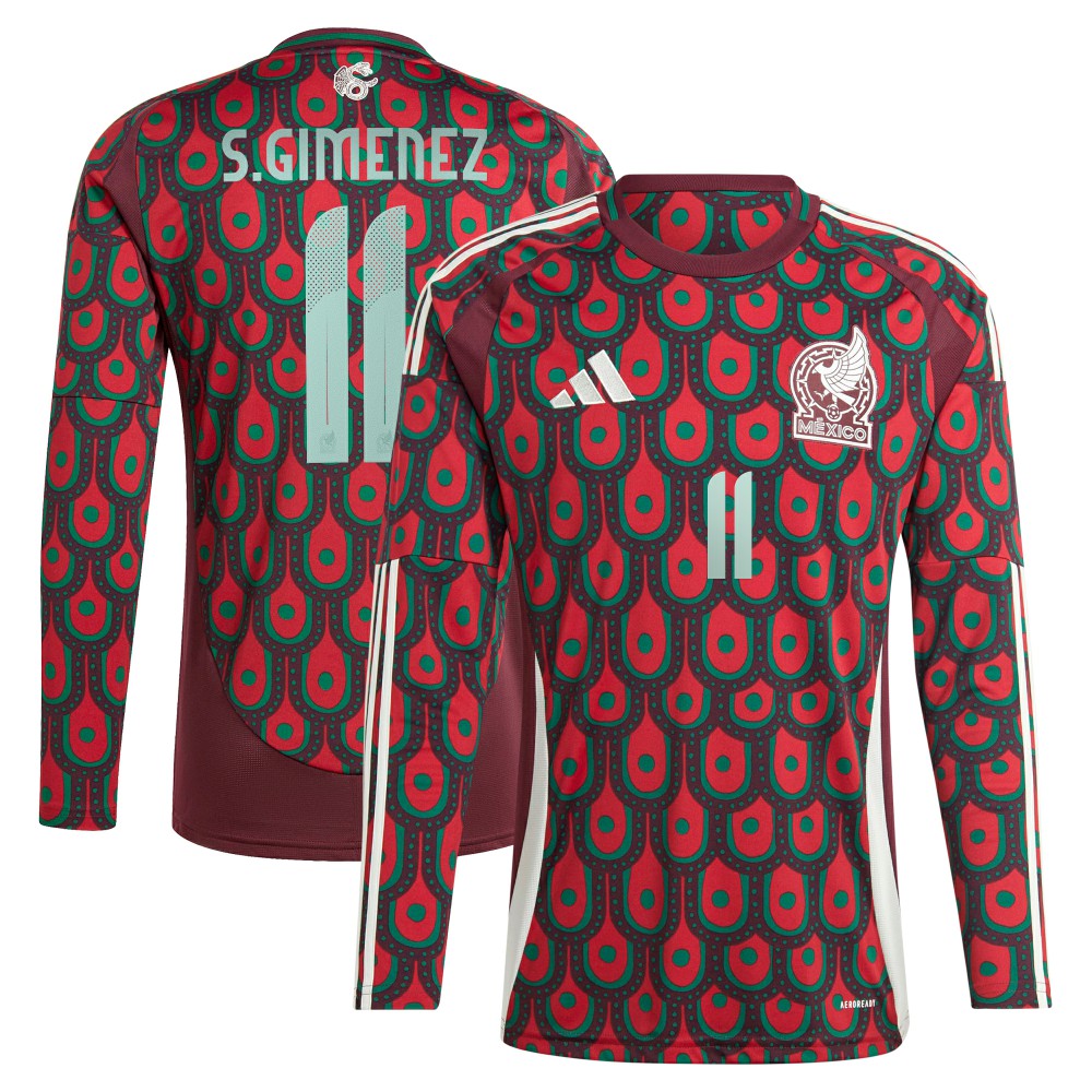 Santiago Giménez Mexico National Team 2024 Home Replica Player Long Sleeve Jersey Burgundy - Adidas outlet