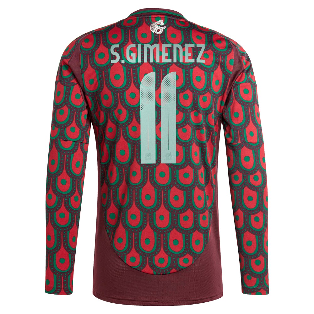 Santiago Giménez Mexico National Team 2024 Home Replica Player Long Sleeve Jersey Burgundy - Adidas outlet