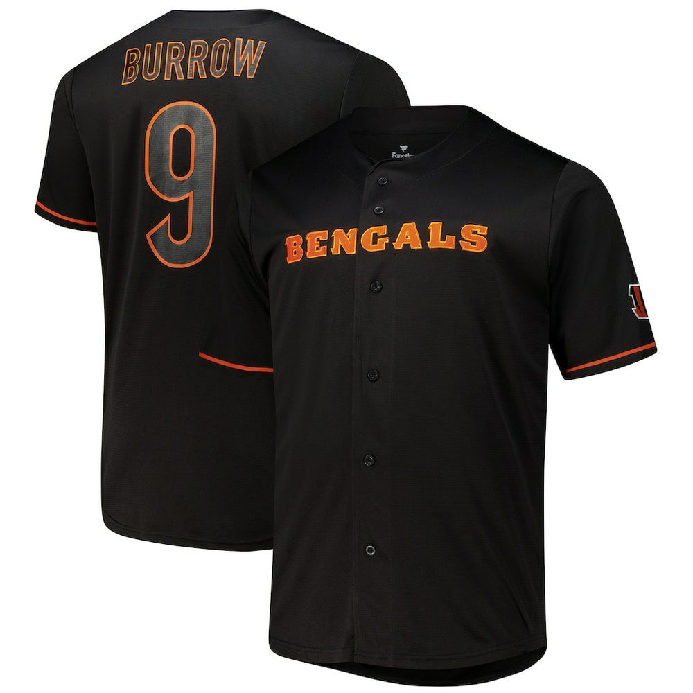 Joe Burrow Cincinnati Bengals Big & Tall Baseball Button-Up Shirt - Black