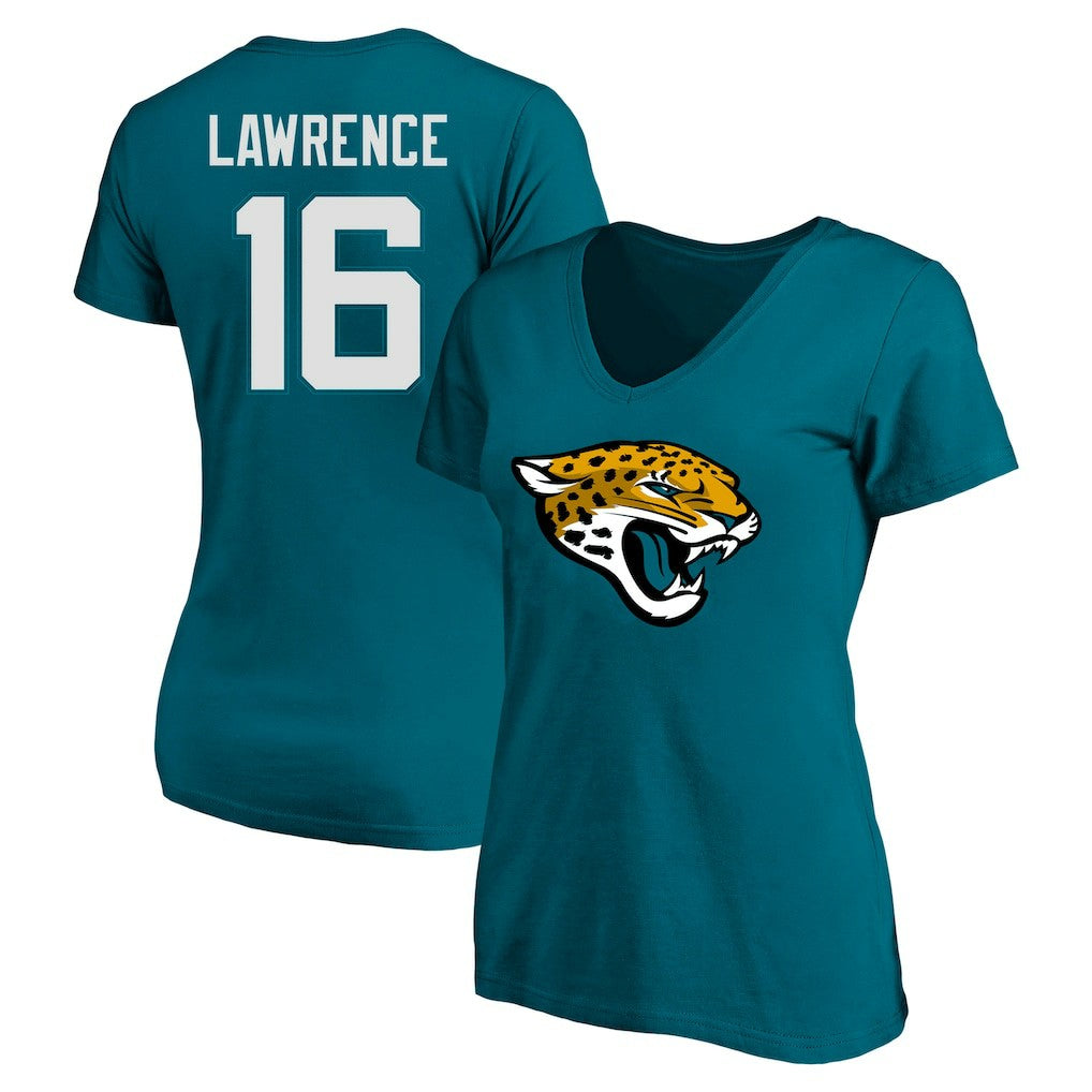 Trevor Lawrence Jacksonville Jaguars Women's Plus Size Fair Catch Name & Number Scoop Neck T-Shirt - Teal T-shirts