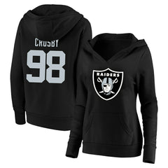 Maxx Crosby Las Vegas Raiders Women's Plus Size Player Name & Number V-Neck Pullover Hoodie - Black Hoodies