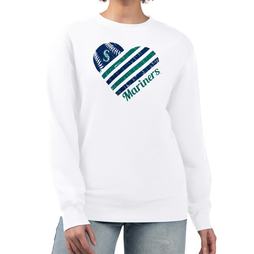 Seattle Mariners G-III 4Her by Carl Banks Women's Heart Logo Fleece Pullover Sweatshirt - White Pullover