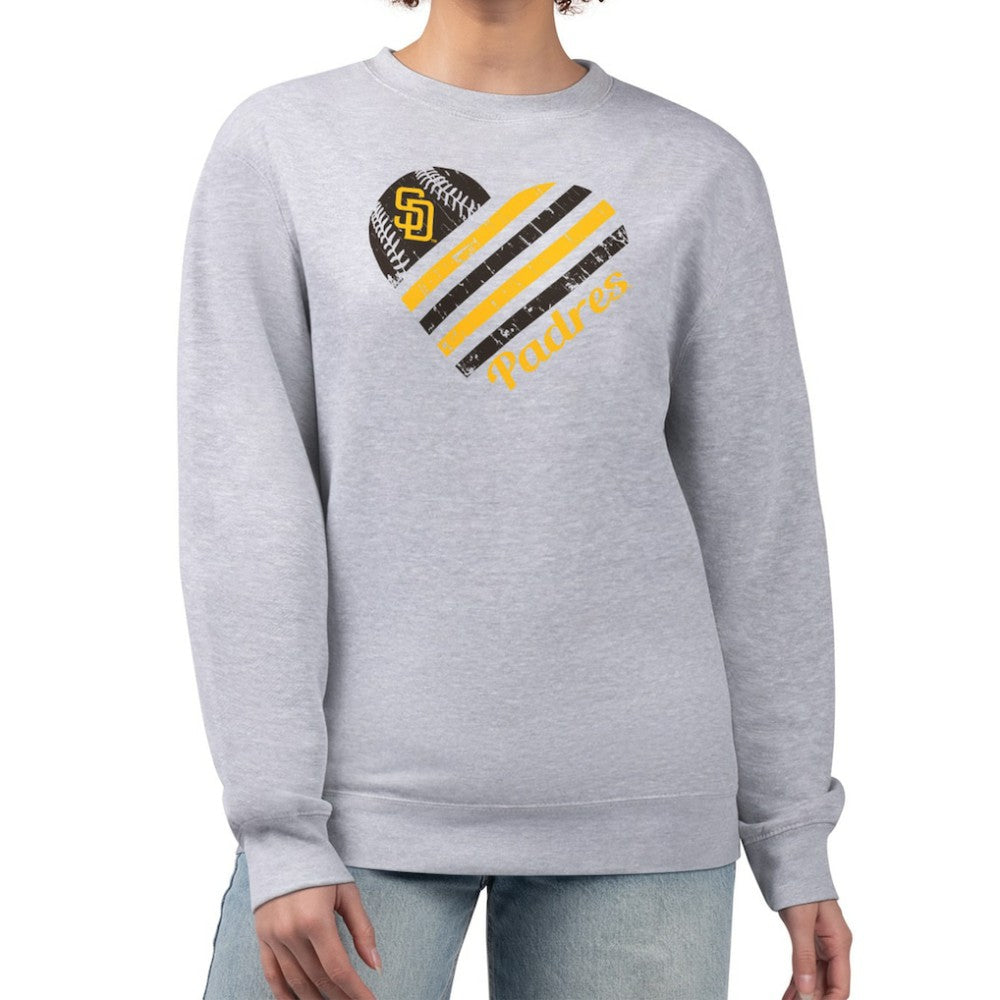 San Diego Padres G-III 4Her by Carl Banks Women's Heart Logo Fleece Pullover Sweatshirt - Heather Gray Pullover