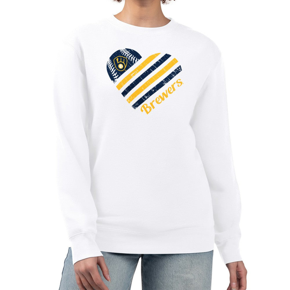 Milwaukee Brewers G-III 4Her by Carl Banks Women's Heart Logo Fleece Pullover Sweatshirt - White Pullover