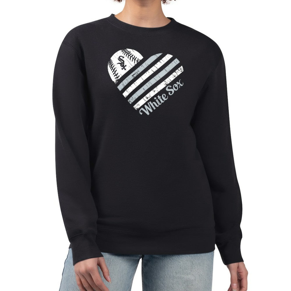 Chicago White Sox G-III 4Her by Carl Banks Women's Heart Logo Fleece Pullover Sweatshirt - Black Pullover