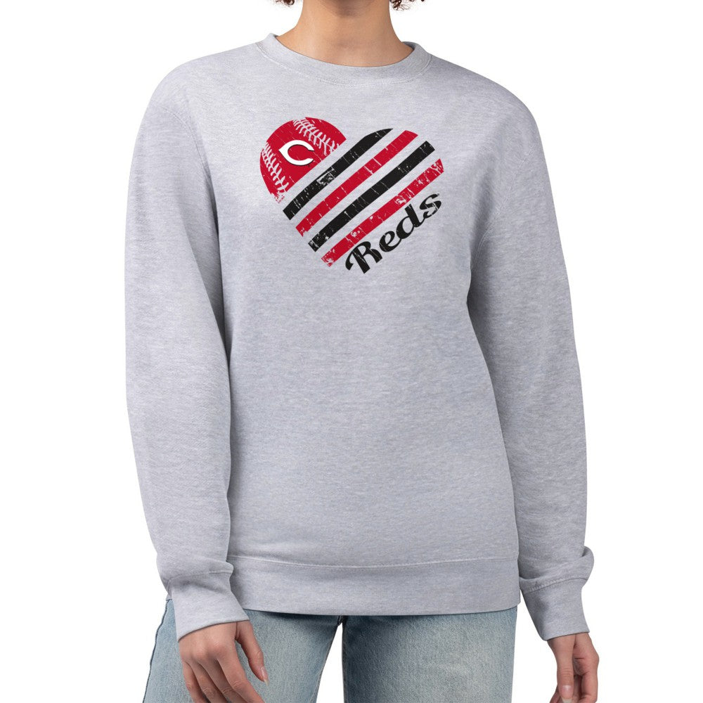 Cincinnati Reds G-III 4Her by Carl Banks Women's Heart Logo Fleece Pullover Sweatshirt - Heather Gray Pullover