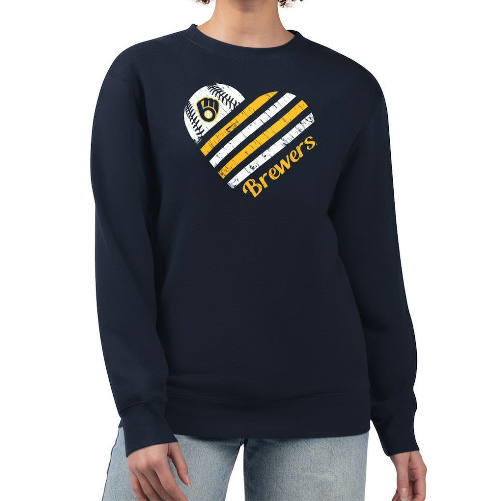 Milwaukee Brewers G-III 4Her by Carl Banks Women's Heart Logo Fleece Pullover Sweatshirt - Navy Pullover