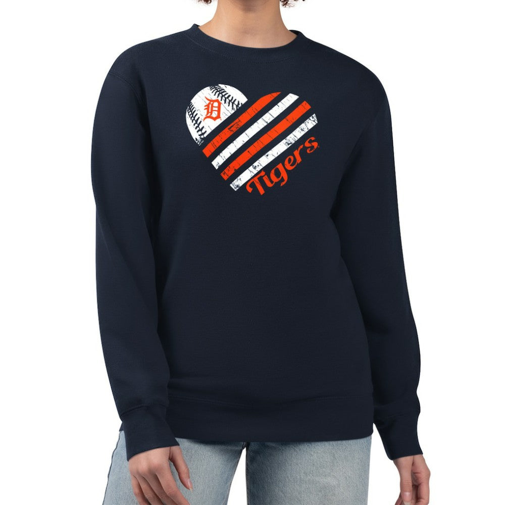 Detroit Tigers G-III 4Her by Carl Banks Women's Heart Logo Fleece Pullover Sweatshirt - Navy Pullover