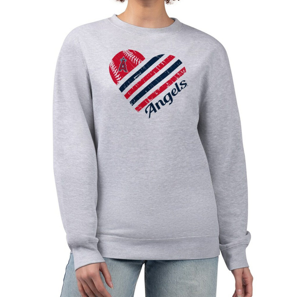 Los Angeles Angels G-III 4Her by Carl Banks Women's Heart Logo Fleece Pullover Sweatshirt - Heather Gray Pullover