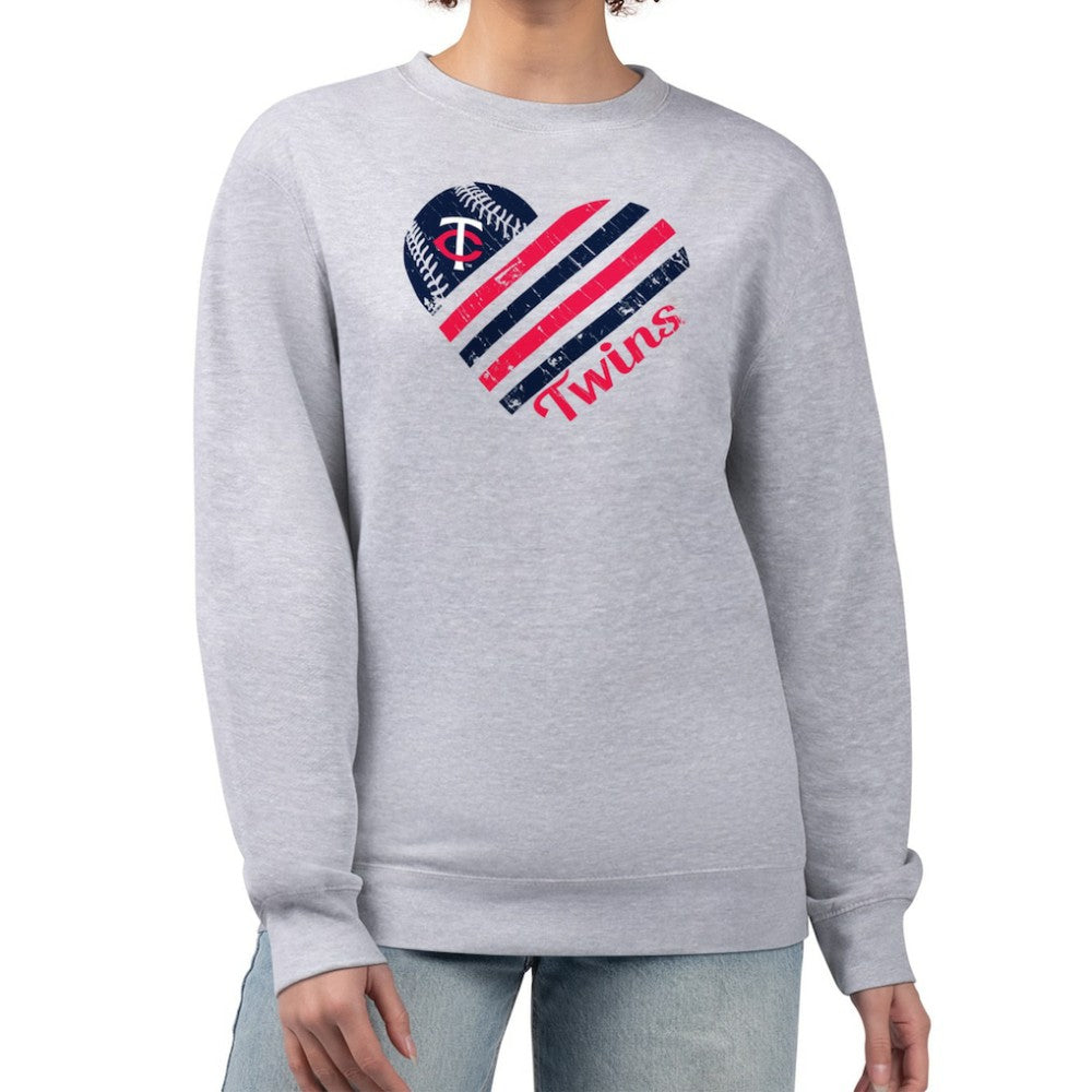 Minnesota Twins G-III 4Her by Carl Banks Women's Heart Logo Fleece Pullover Sweatshirt - Heather Gray Pullover
