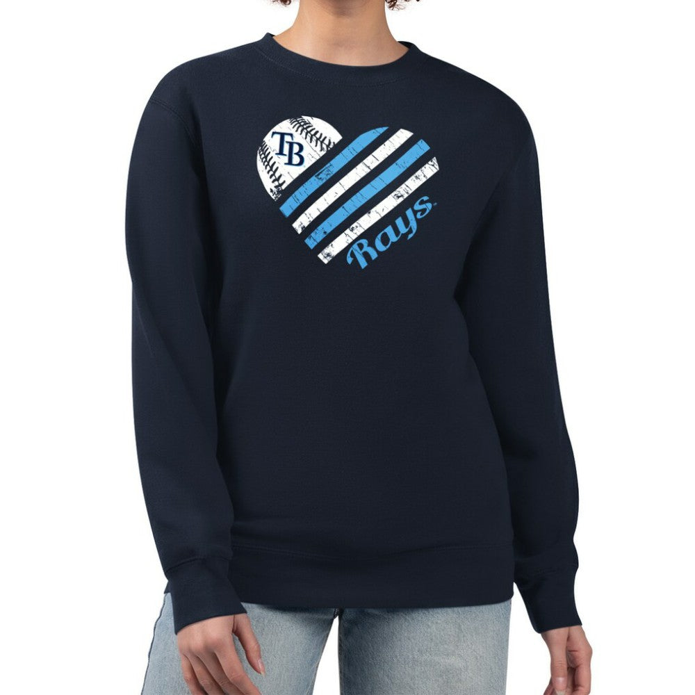 Tampa Bay Rays G-III 4Her by Carl Banks Women's Heart Logo Fleece Pullover Sweatshirt - Navy Pullover