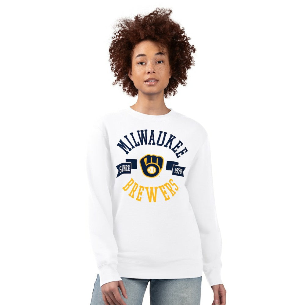 Milwaukee Brewers G-III 4Her by Carl Banks Women's Team Logo Fleece Pullover Sweatshirt - White Pullover