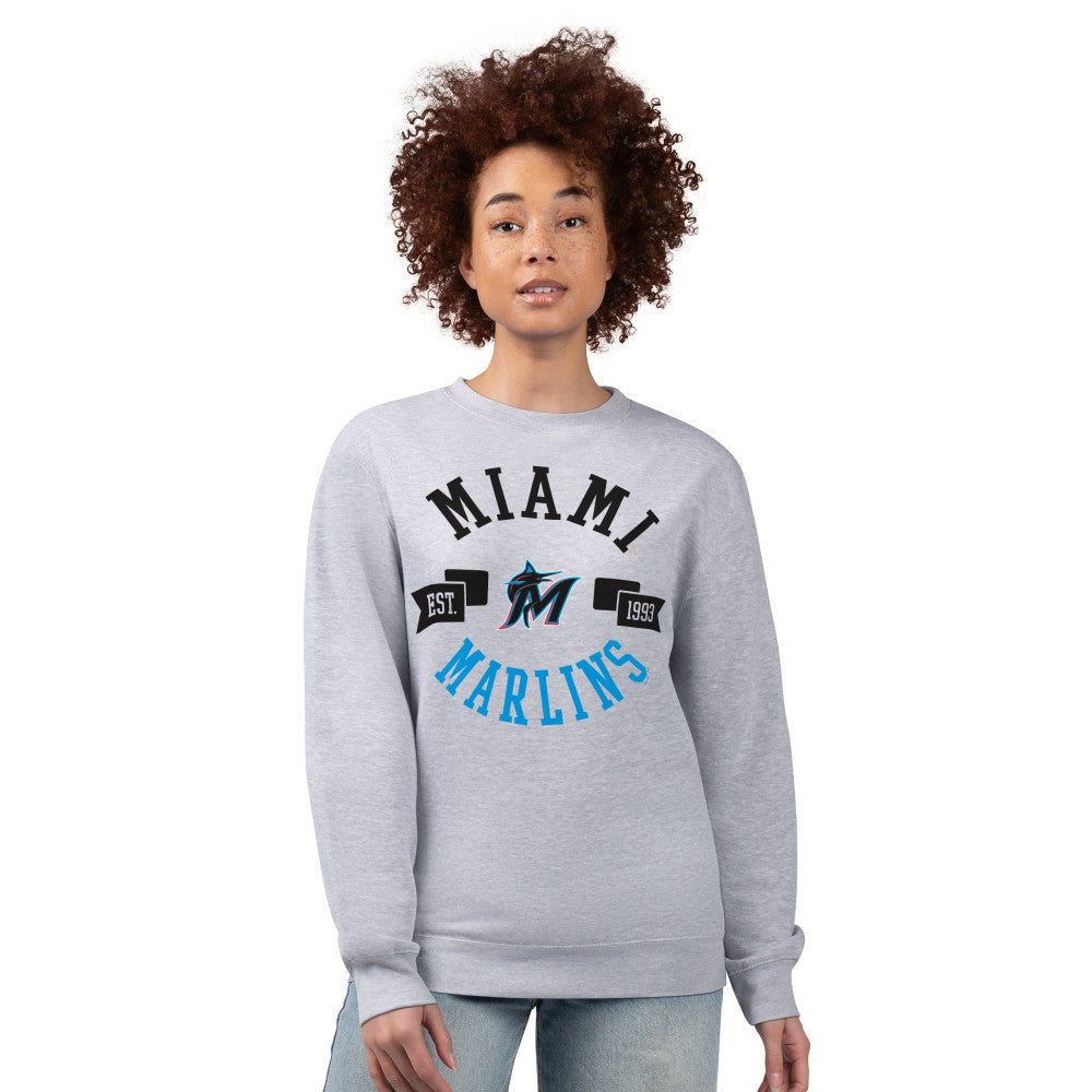 Miami Marlins G-III 4Her by Carl Banks Women's Team Logo Fleece Pullover Sweatshirt - Heather Gray Pullover