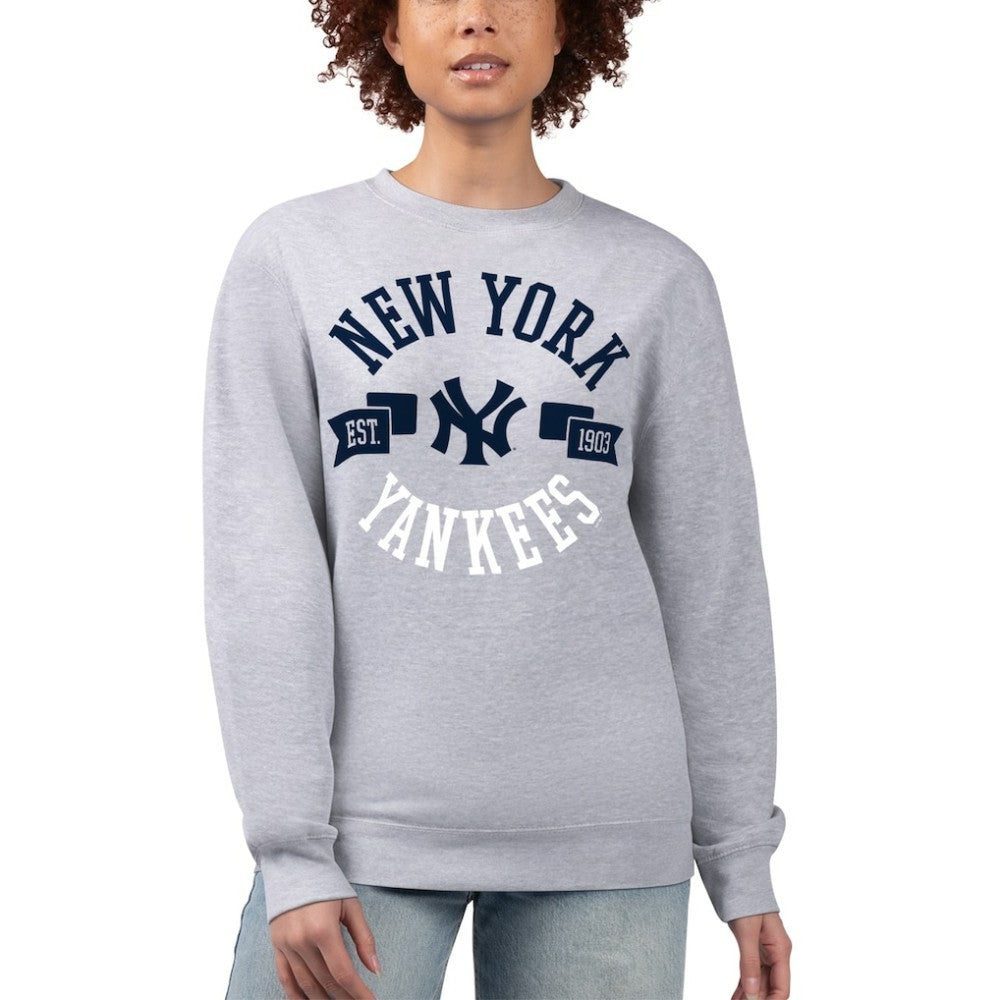 New York Yankees G-III 4Her by Carl Banks Women's Team Logo Fleece Pullover Sweatshirt - Heather Gray Pullover