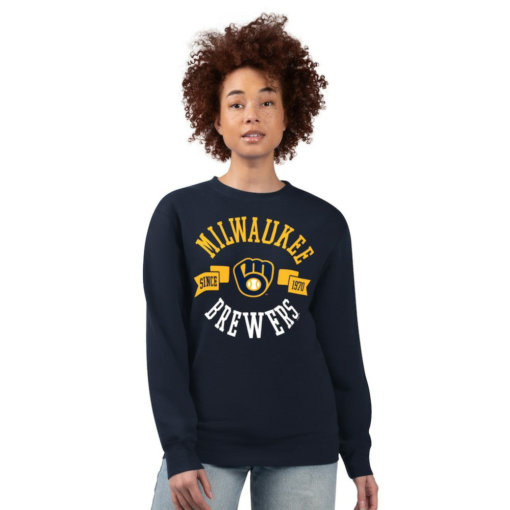 Milwaukee Brewers G-III 4Her by Carl Banks Women's Team Logo Fleece Pullover Sweatshirt - Navy Pullover