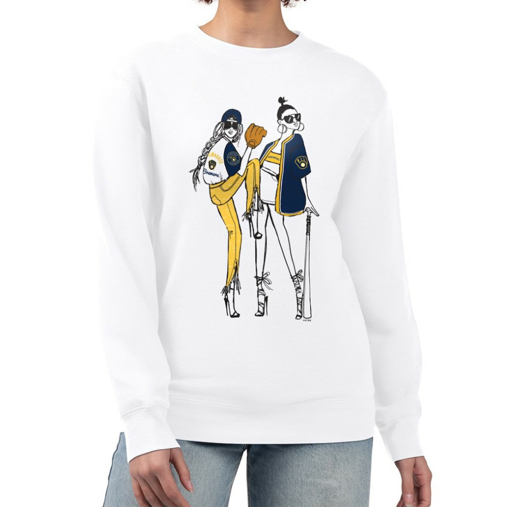 Milwaukee Brewers G-III 4Her by Carl Banks Women's Baseball Girls Fleece Pullover Sweatshirt - White Pullover