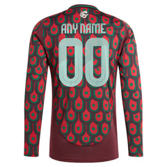 Mexico National Team 2024 Home Replica Custom Long Sleeve Jersey Burgundy - Adidas cheap