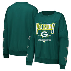 Green Bay Packers Gameday Couture Women's Rhinestone Star Sleeve Settle the Score Oversized Pullover Sweatshirt - Green Pullover