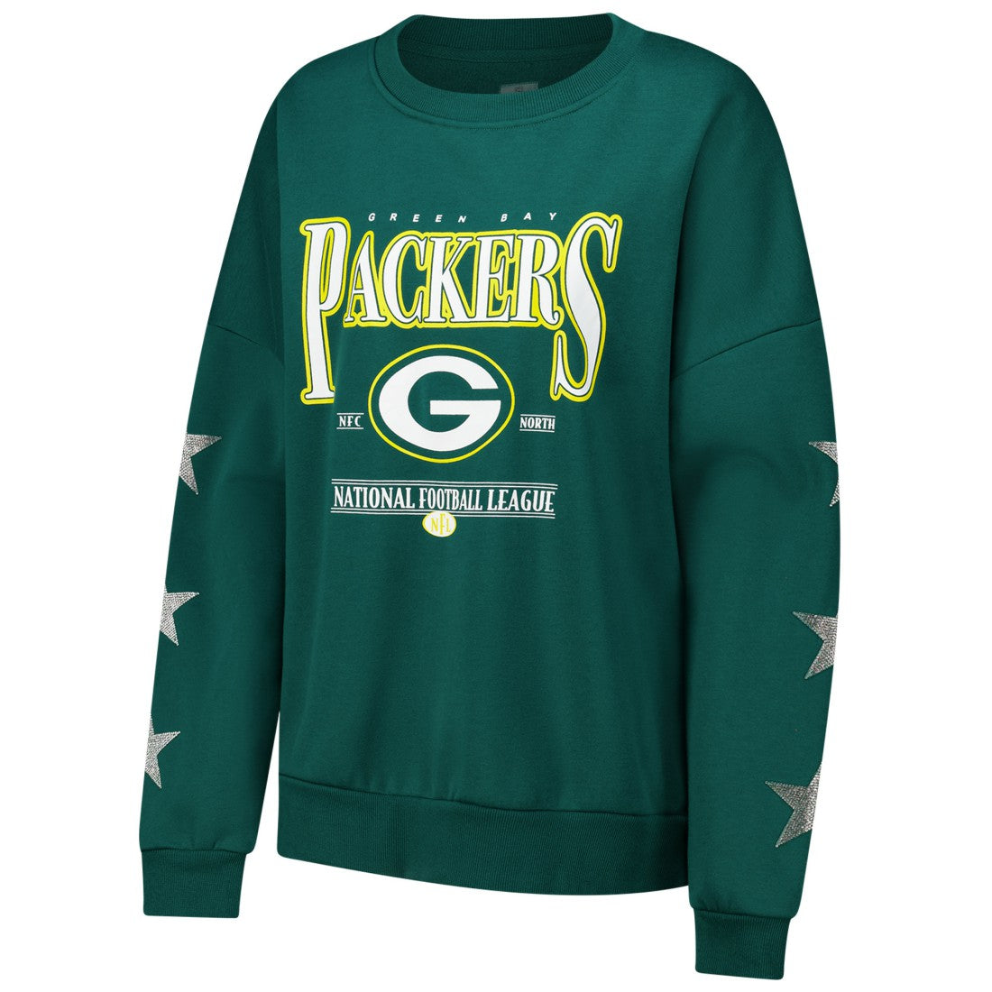 Green Bay Packers Gameday Couture Women's Rhinestone Star Sleeve Settle the Score Oversized Pullover Sweatshirt - Green Pullover