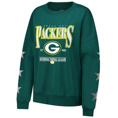 Green Bay Packers Gameday Couture Women's Rhinestone Star Sleeve Settle the Score Oversized Pullover Sweatshirt - Green Pullover