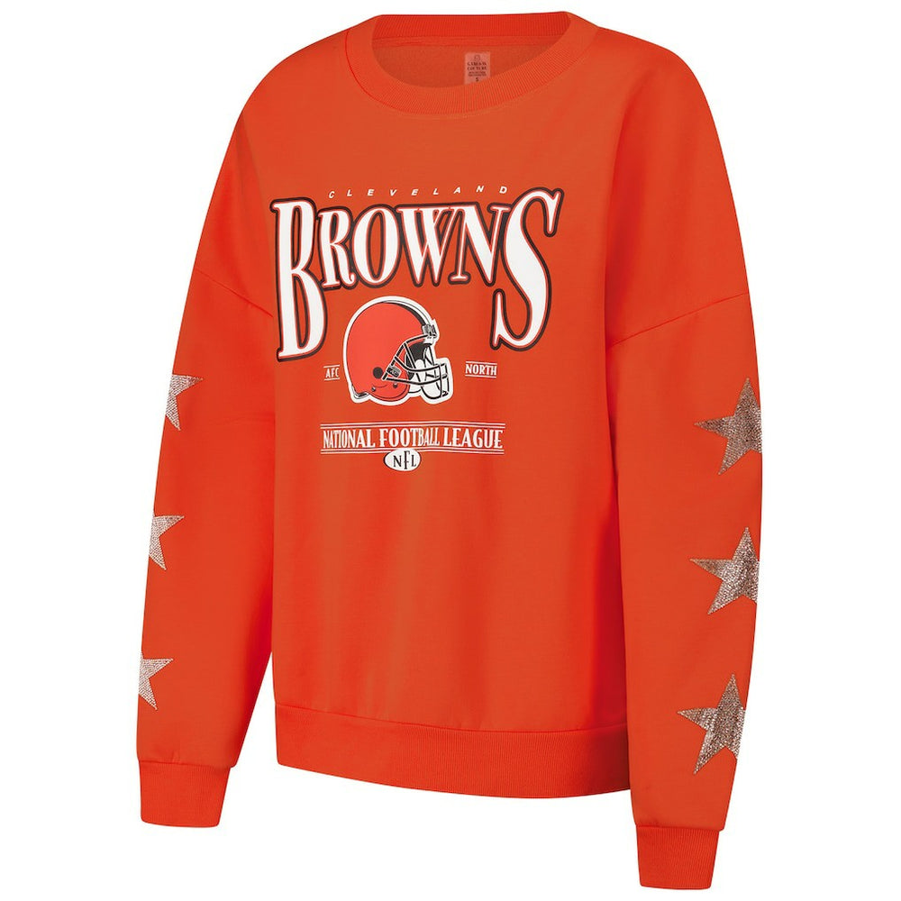 Cleveland Browns Gameday Couture Women's Rhinestone Star Sleeve Settle the Score Oversized Pullover Sweatshirt - Orange Pullover