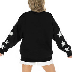 Jacksonville Jaguars Gameday Couture Women's Rhinestone Star Sleeve Settle the Score Oversized Pullover Sweatshirt - Black Pullover
