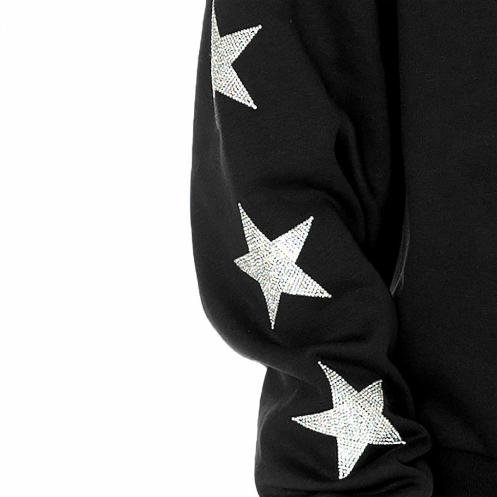 Jacksonville Jaguars Gameday Couture Women's Rhinestone Star Sleeve Settle the Score Oversized Pullover Sweatshirt - Black Pullover