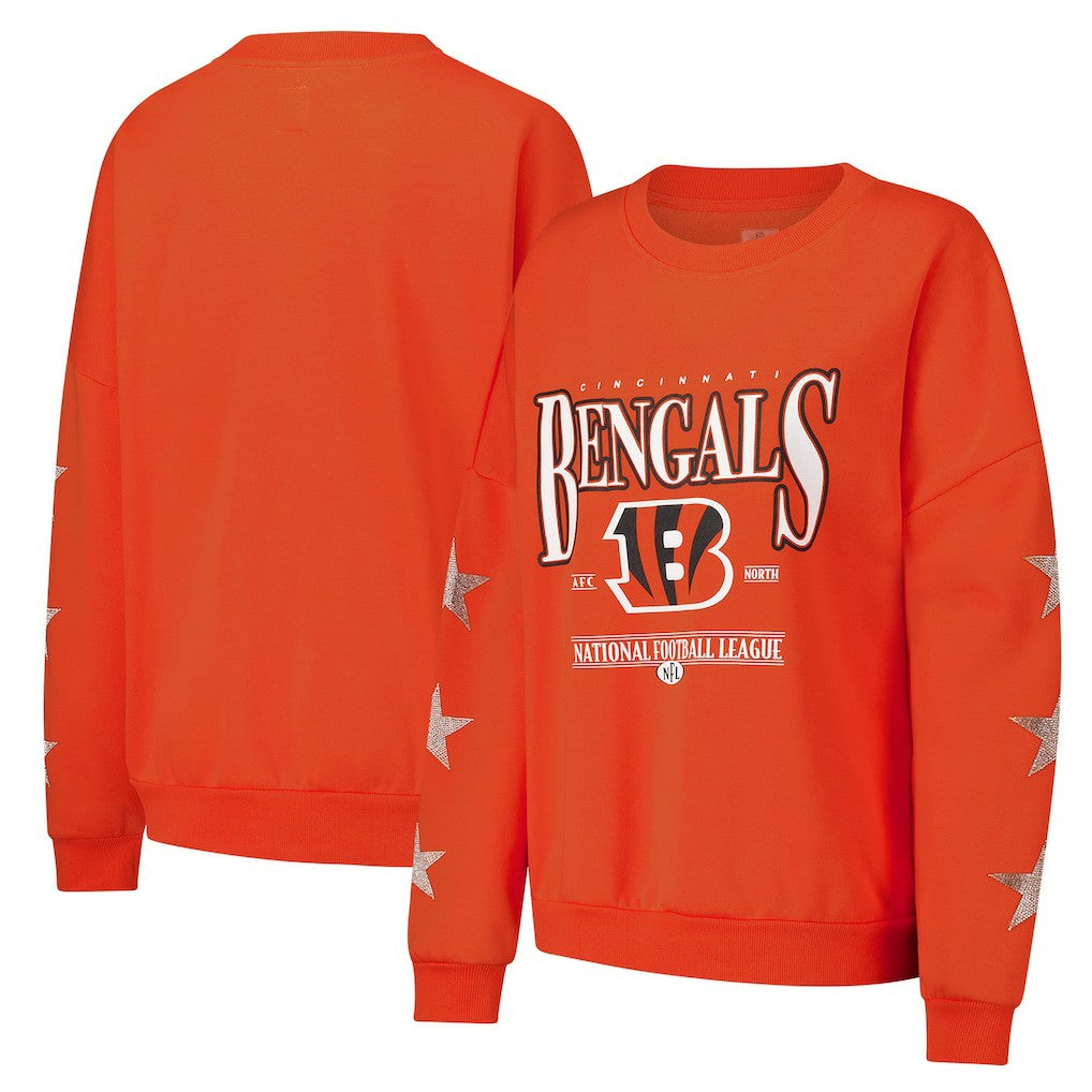 Cincinnati Bengals Gameday Couture Women's Rhinestone Star Sleeve Settle the Score Oversized Pullover Sweatshirt - Orange Pullover
