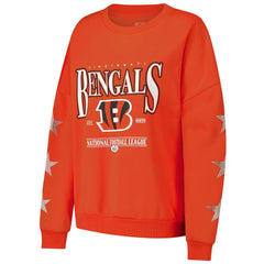 Cincinnati Bengals Gameday Couture Women's Rhinestone Star Sleeve Settle the Score Oversized Pullover Sweatshirt - Orange Pullover