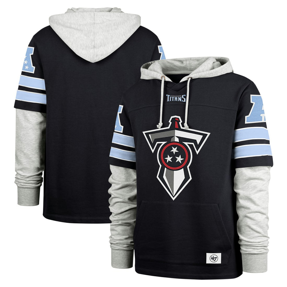 Tennessee Titans '47 Double Header Blitz Cornerback Pullover Hoodie - Navy Hoodies