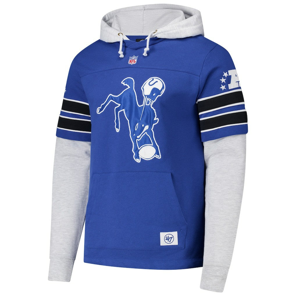 Indianapolis Colts '47 Throwback Double Header Blitz Cornerback Hoodie - Royal Hoodies