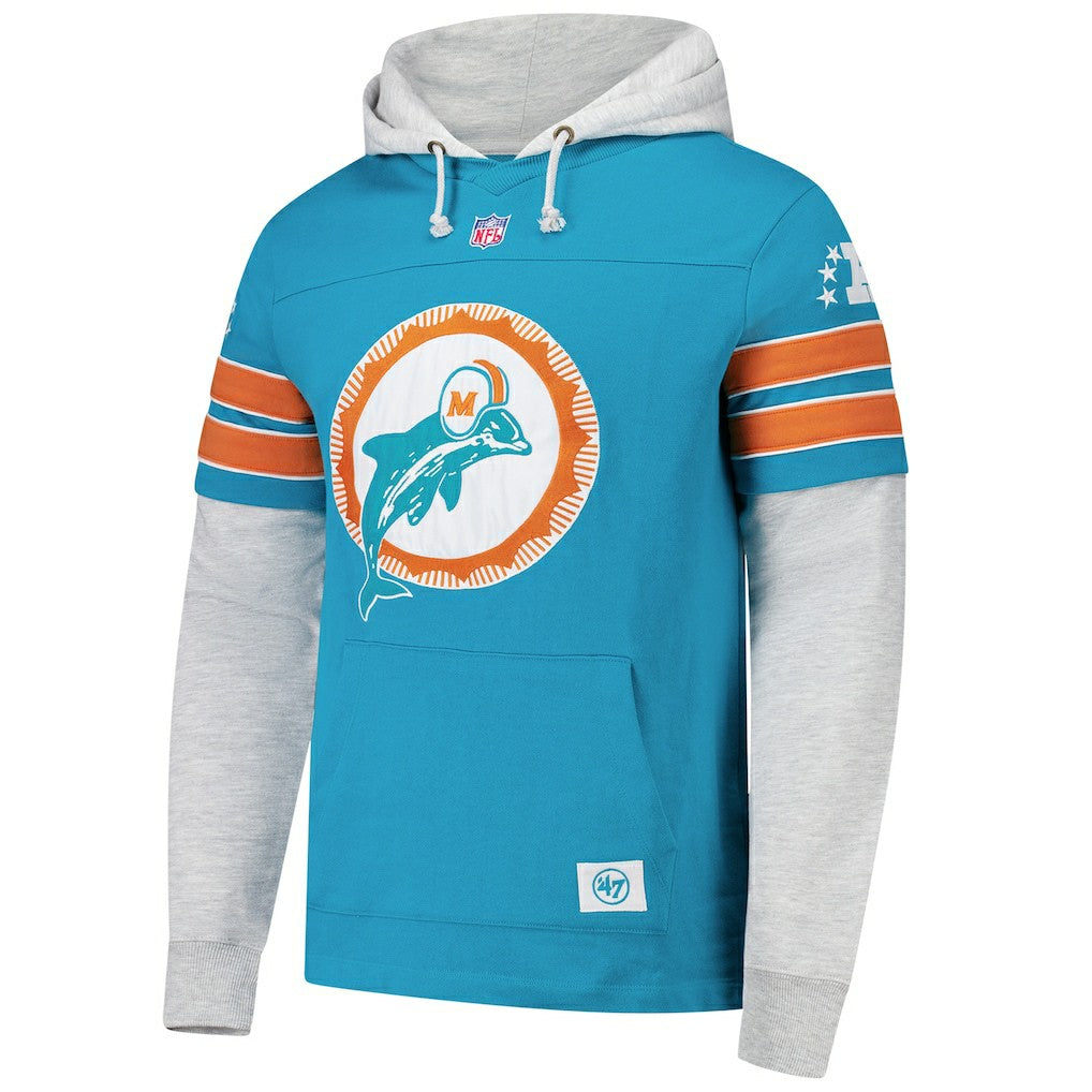Miami Dolphins '47 Throwback Double Header Blitz Cornerback Hoodie - Aqua Hoodies