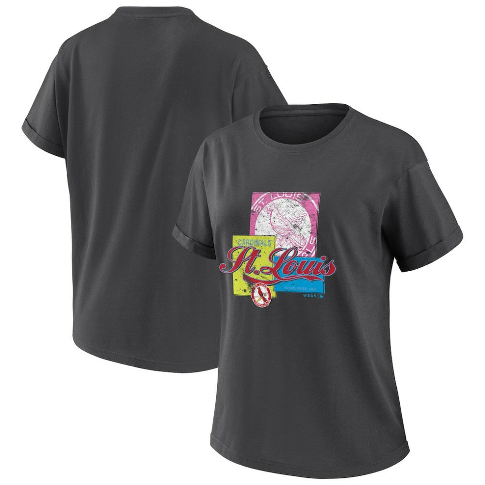 St. Louis Cardinals WEAR by Erin Andrews Women's Domestic Box Color Boyfriend T-Shirt - Charcoal T-shirts