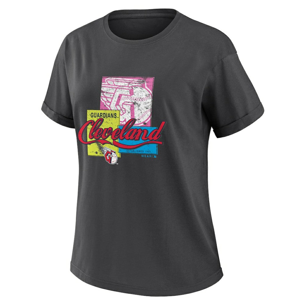 Cleveland Guardians WEAR by Erin Andrews Women's Domestic Box Color Boyfriend T-Shirt - Charcoal T-shirts