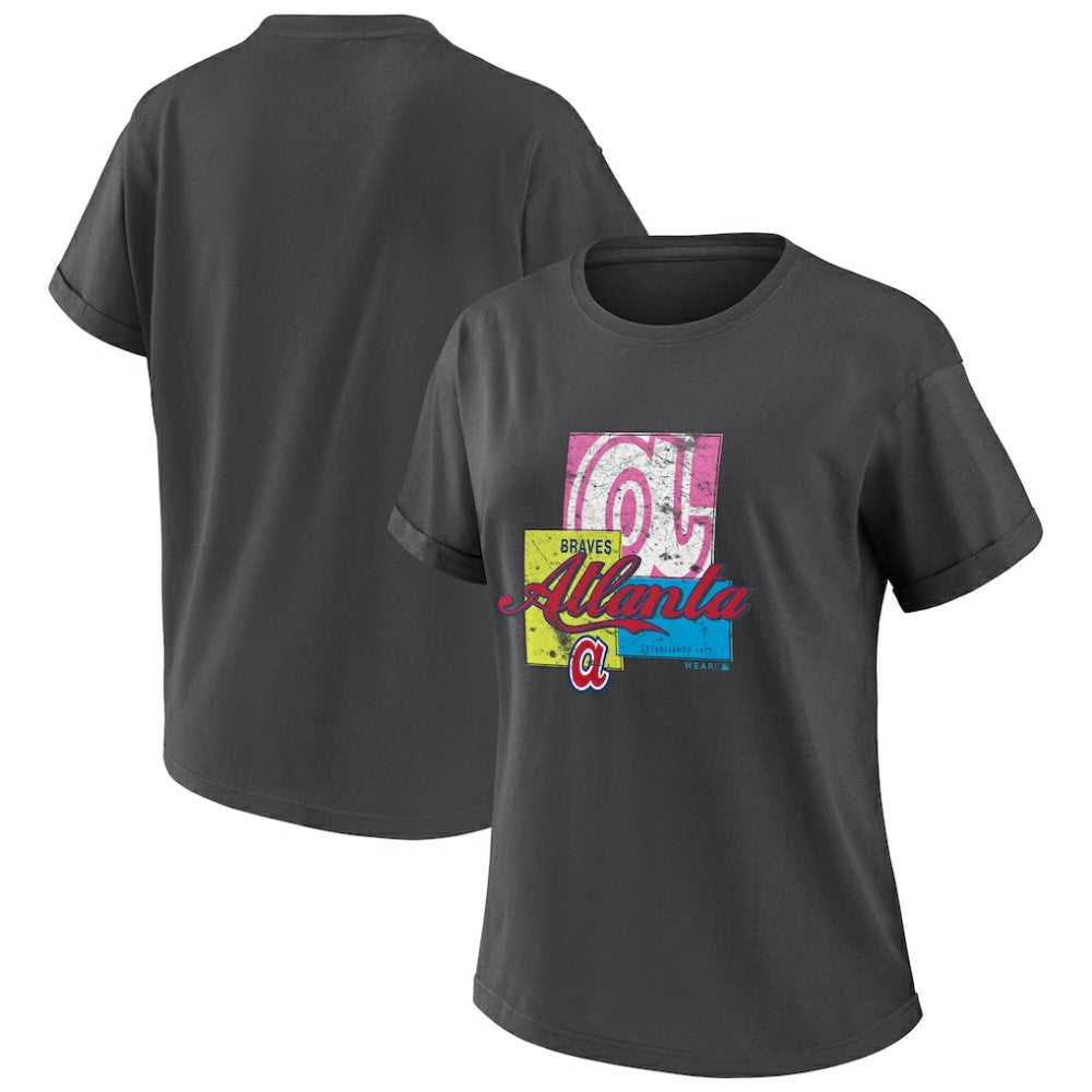 Atlanta Braves WEAR by Erin Andrews Women's Domestic Box Color Boyfriend T-Shirt - Charcoal T-shirts