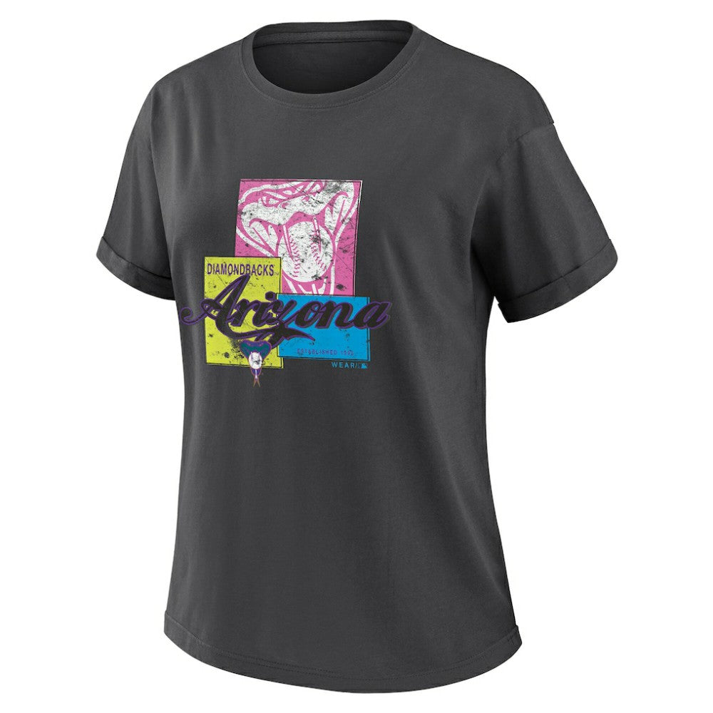 Arizona Diamondbacks WEAR by Erin Andrews Women's Domestic Box Color Boyfriend T-Shirt - Charcoal T-shirts