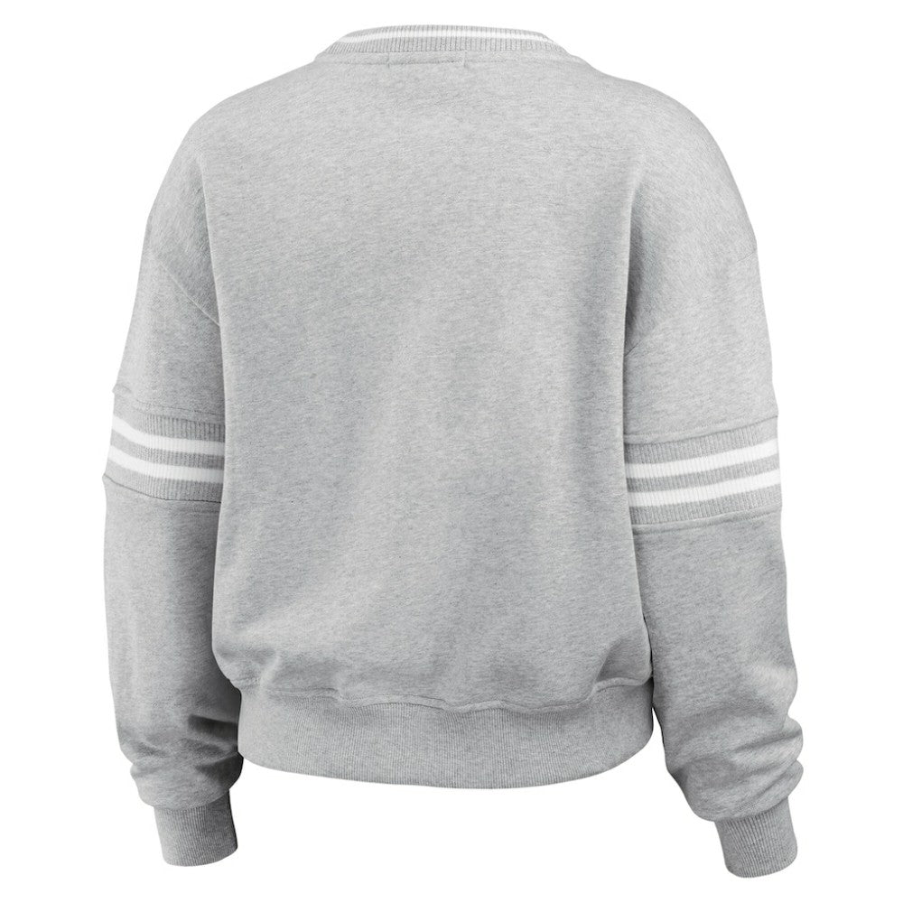 Chicago Cubs WEAR by Erin Andrews Women's Domestic Crest Pullover Sweatshirt - Heather Gray Pullover