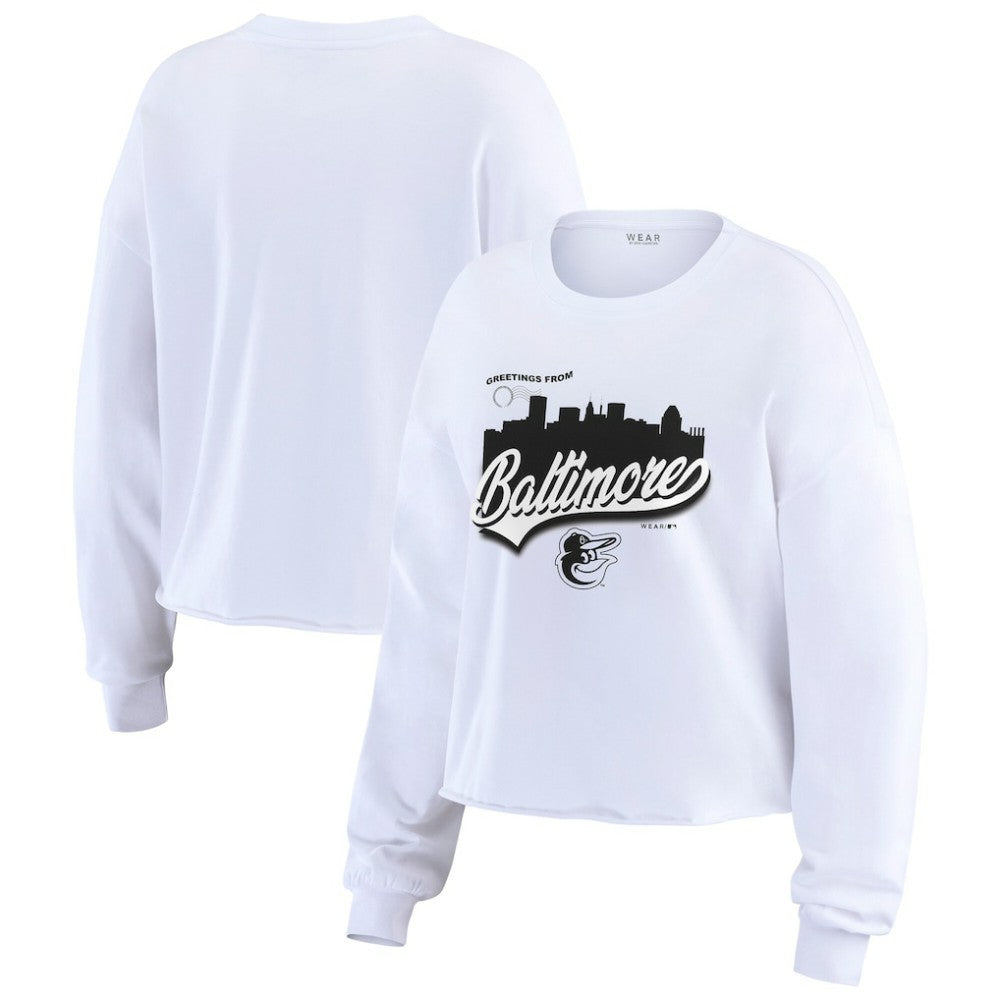 Baltimore Orioles WEAR by Erin Andrews Women's Domestic Postcard Long Sleeve T-Shirt - White T-shirts