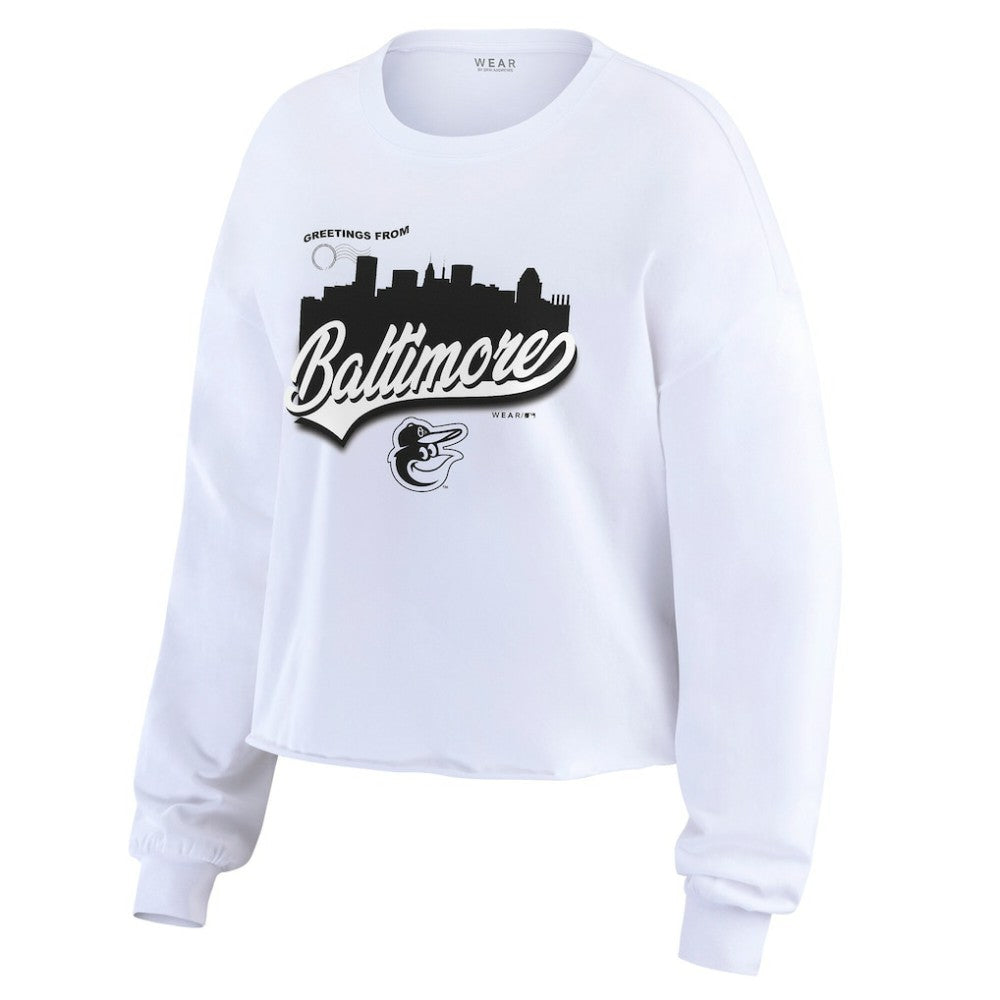 Baltimore Orioles WEAR by Erin Andrews Women's Domestic Postcard Long Sleeve T-Shirt - White T-shirts