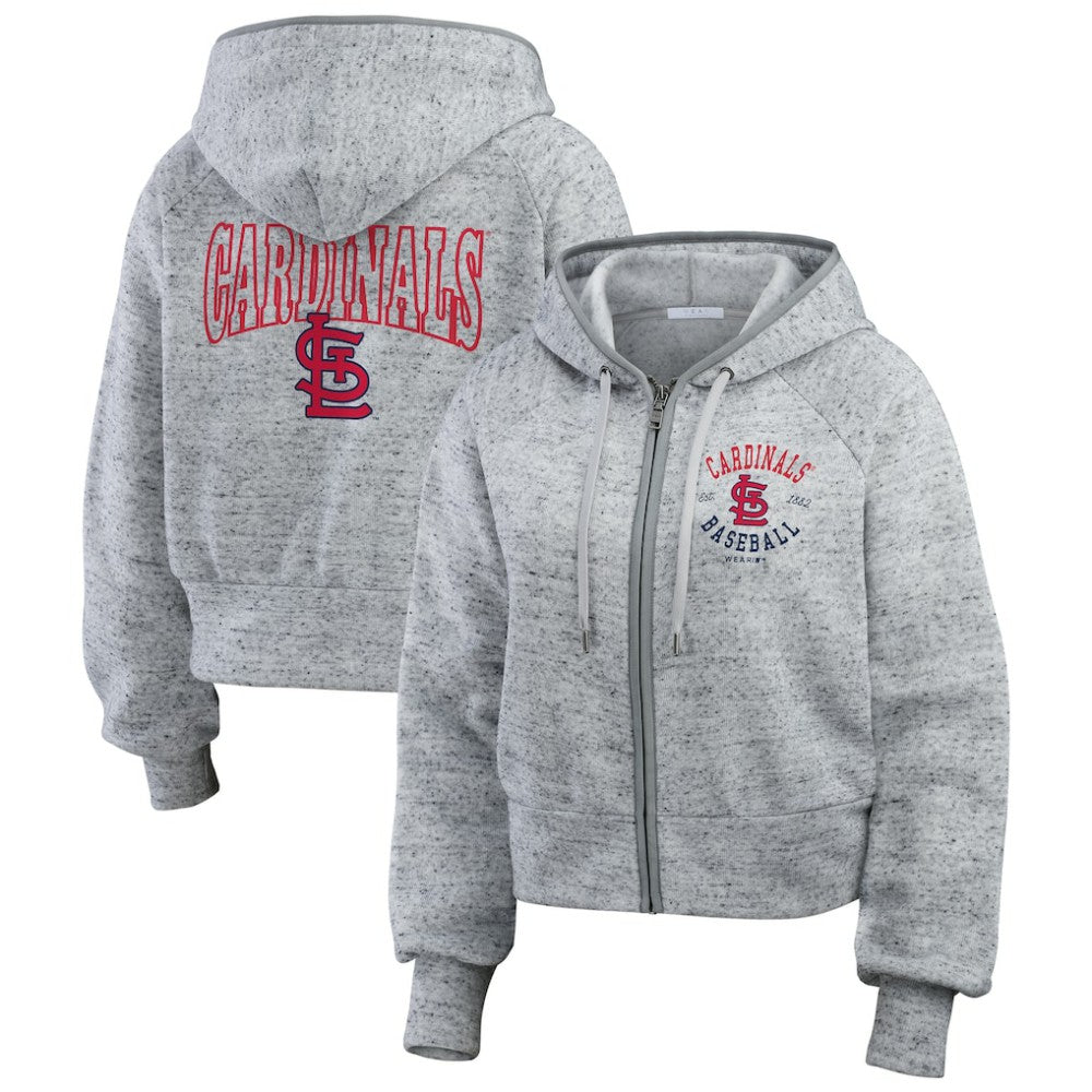 St. Louis Cardinals WEAR by Erin Andrews Women's Speckled Fleece Cropped Full-Zip Hoodie - Heather Gray Hoodies