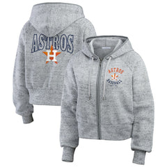 Houston Astros WEAR by Erin Andrews Women's Speckled Fleece Cropped Full-Zip Hoodie - Heather Gray Hoodies