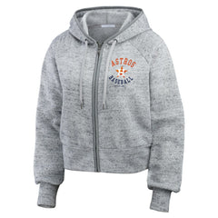 Houston Astros WEAR by Erin Andrews Women's Speckled Fleece Cropped Full-Zip Hoodie - Heather Gray Hoodies