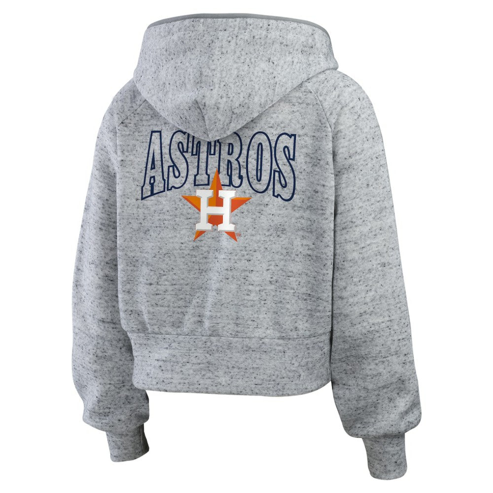 Houston Astros WEAR by Erin Andrews Women's Speckled Fleece Cropped Full-Zip Hoodie - Heather Gray Hoodies