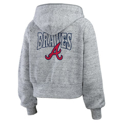 Atlanta Braves WEAR by Erin Andrews Women's Speckled Fleece Cropped Full-Zip Hoodie - Heather Gray Hoodies