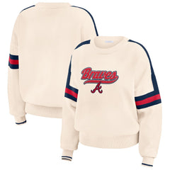 Atlanta Braves WEAR by Erin Andrews Women's Stripe Pullover Sweater - Cream Pullover
