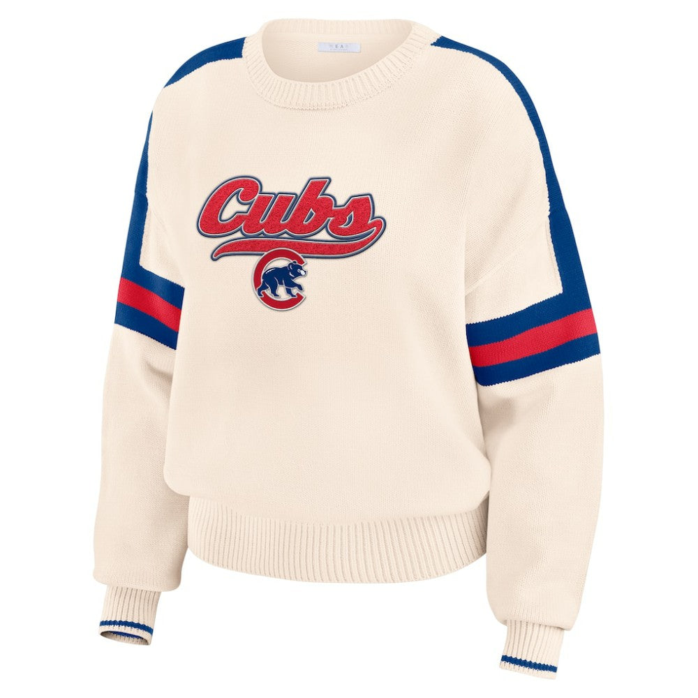 Chicago Cubs WEAR by Erin Andrews Women's Stripe Pullover Sweater - Cream Pullover