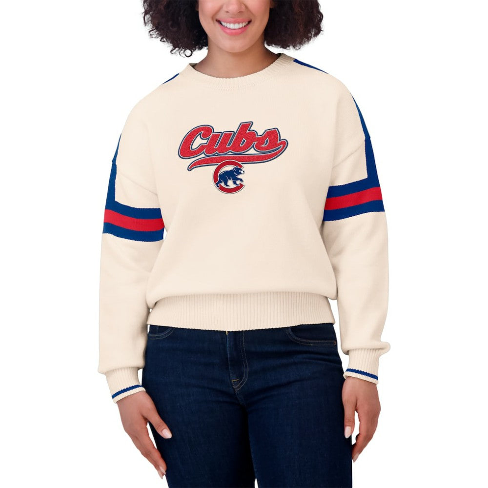 Chicago Cubs WEAR by Erin Andrews Women's Stripe Pullover Sweater - Cream Pullover