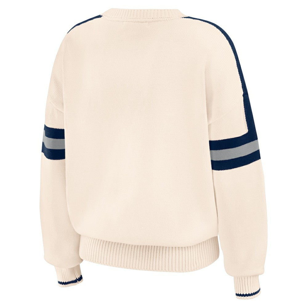New York Yankees WEAR by Erin Andrews Women's Stripe Pullover Sweater - Cream Pullover
