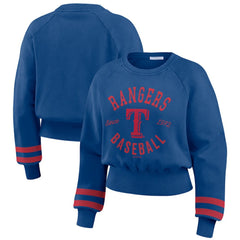 Texas Rangers WEAR by Erin Andrews Women's Vintage Washed Cropped Pullover Sweatshirt - Royal Pullover