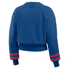 Texas Rangers WEAR by Erin Andrews Women's Vintage Washed Cropped Pullover Sweatshirt - Royal Pullover